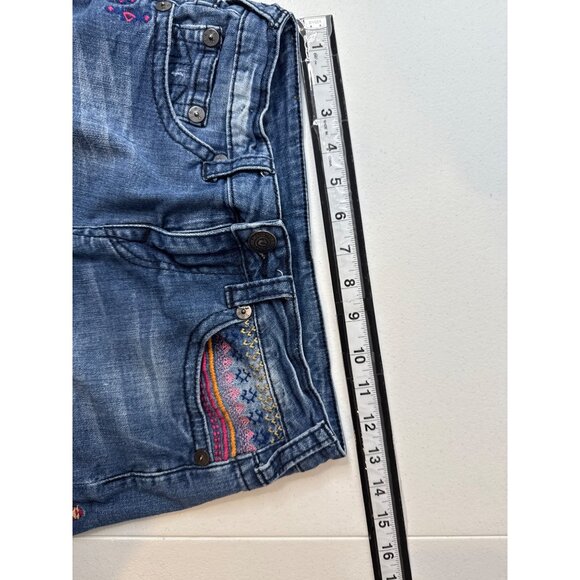 True Religion Girls Sz 14 Joey Shorts Denim Distressed Embroidered Jean Kids - Picture 9 of 16